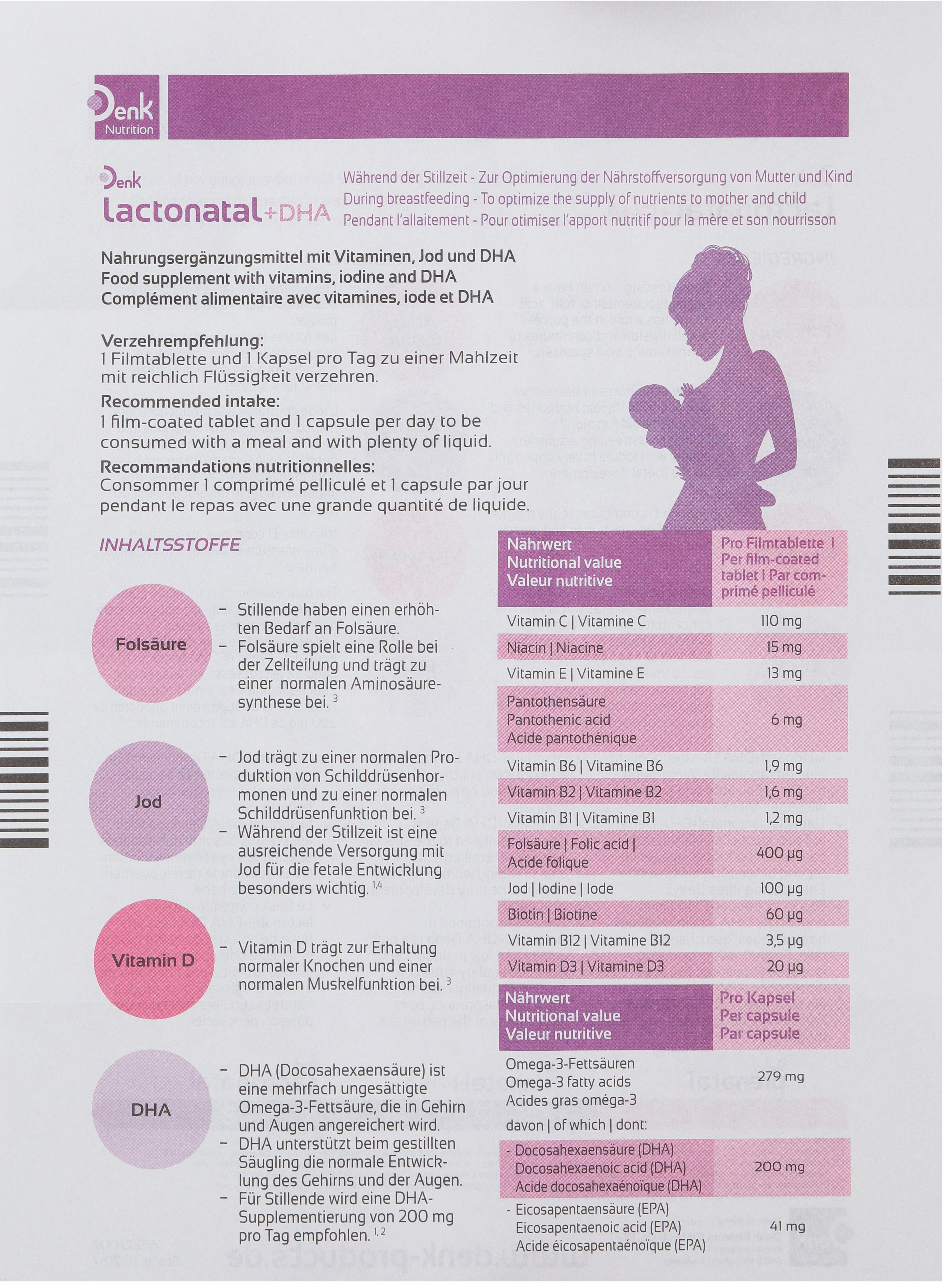 Lactonatal + DHA Denk bổ sung vitamin, khoáng chất cho phụ nữ cho con bú hộp 60 viên - 11